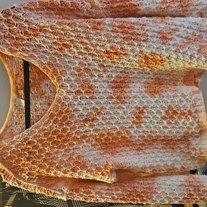 Anthropologie Warm Coral and Cream Textured Sweater